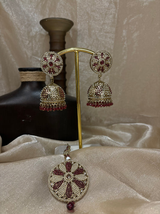 Maroon jhumki/tikka set