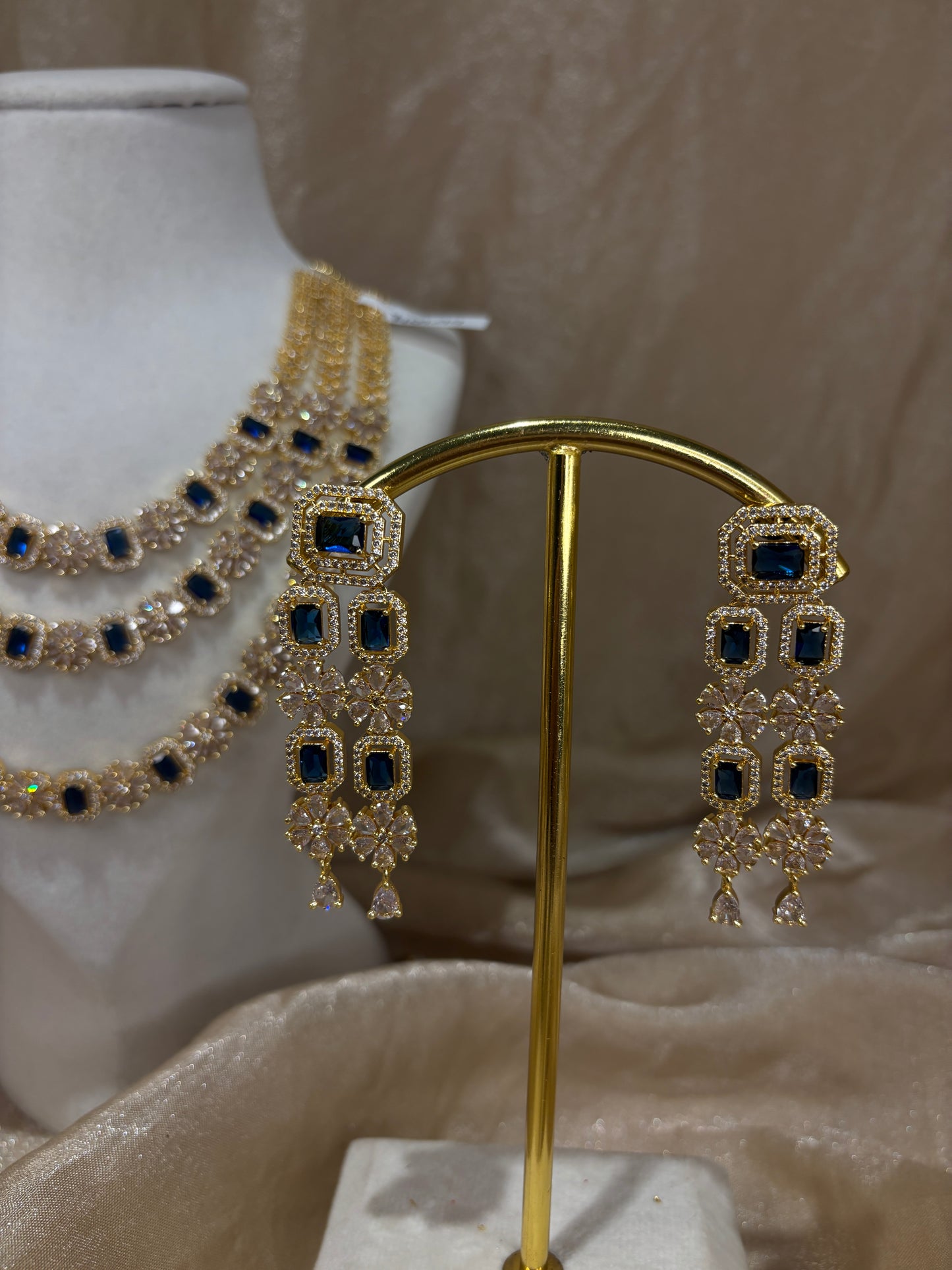 Navy blue American diamond necklace set