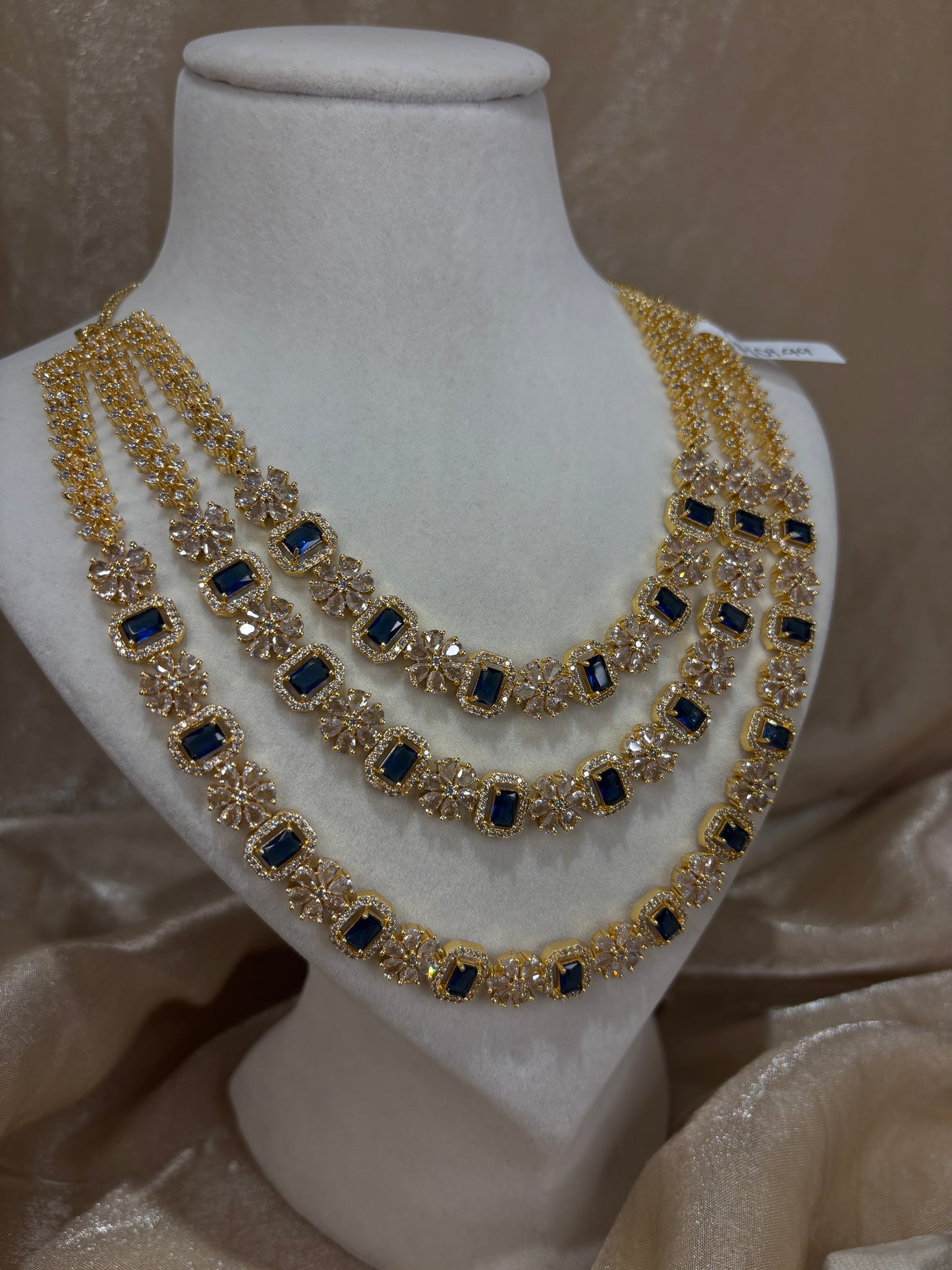 Navy blue American diamond necklace set