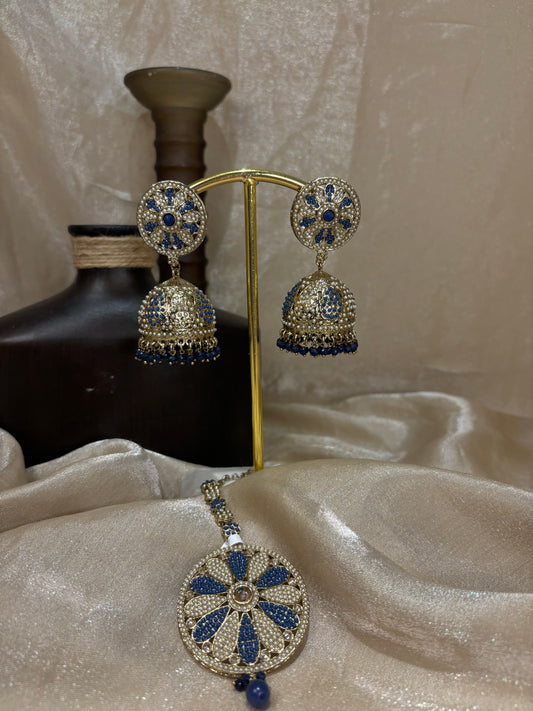 Royal blue jhumki/tikka set