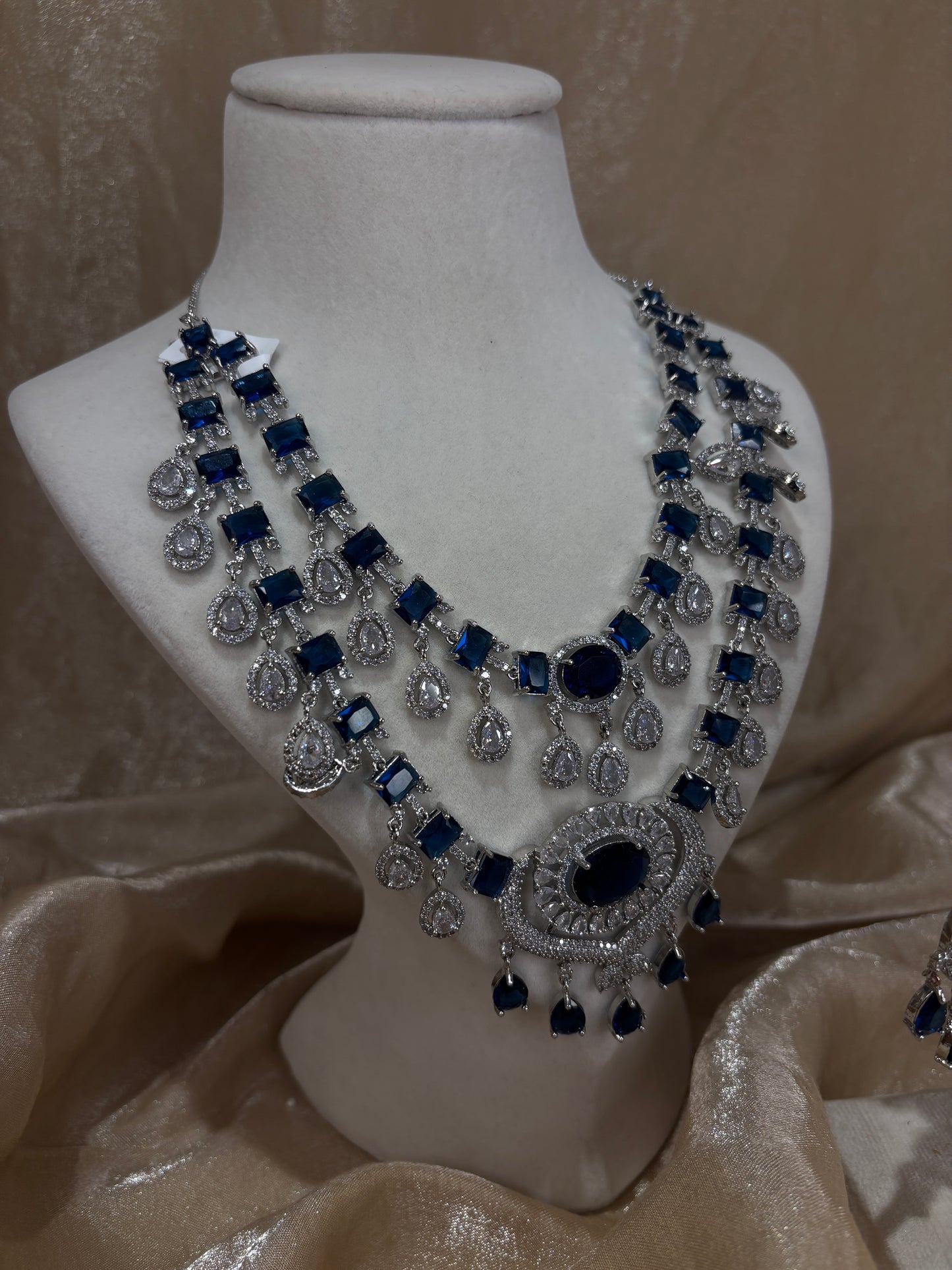 Heavy navy blue American diamond necklace