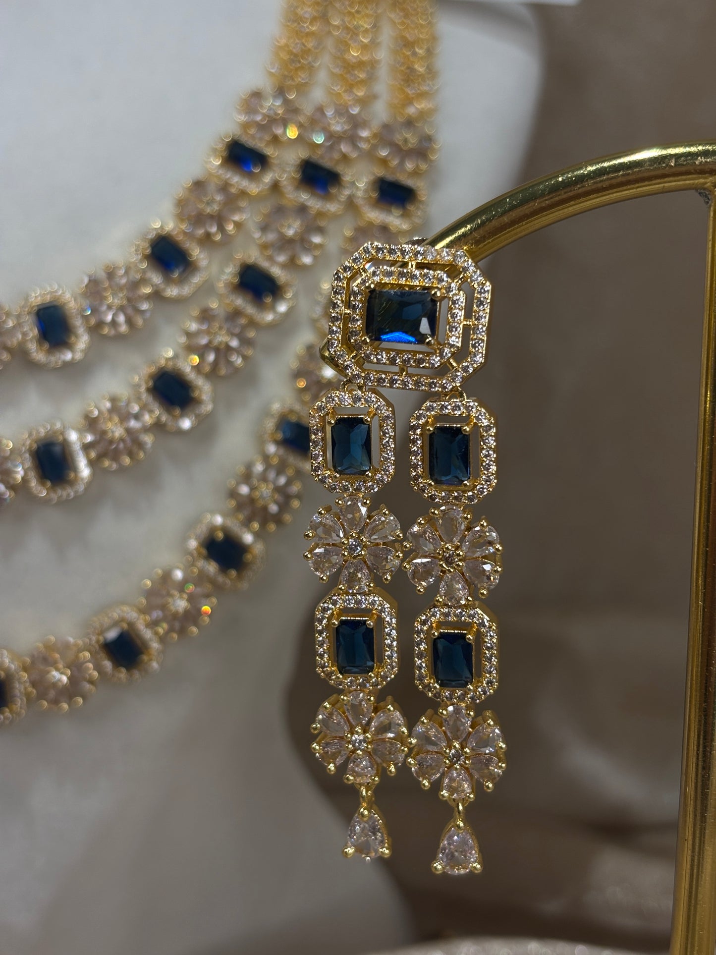Navy blue American diamond necklace set