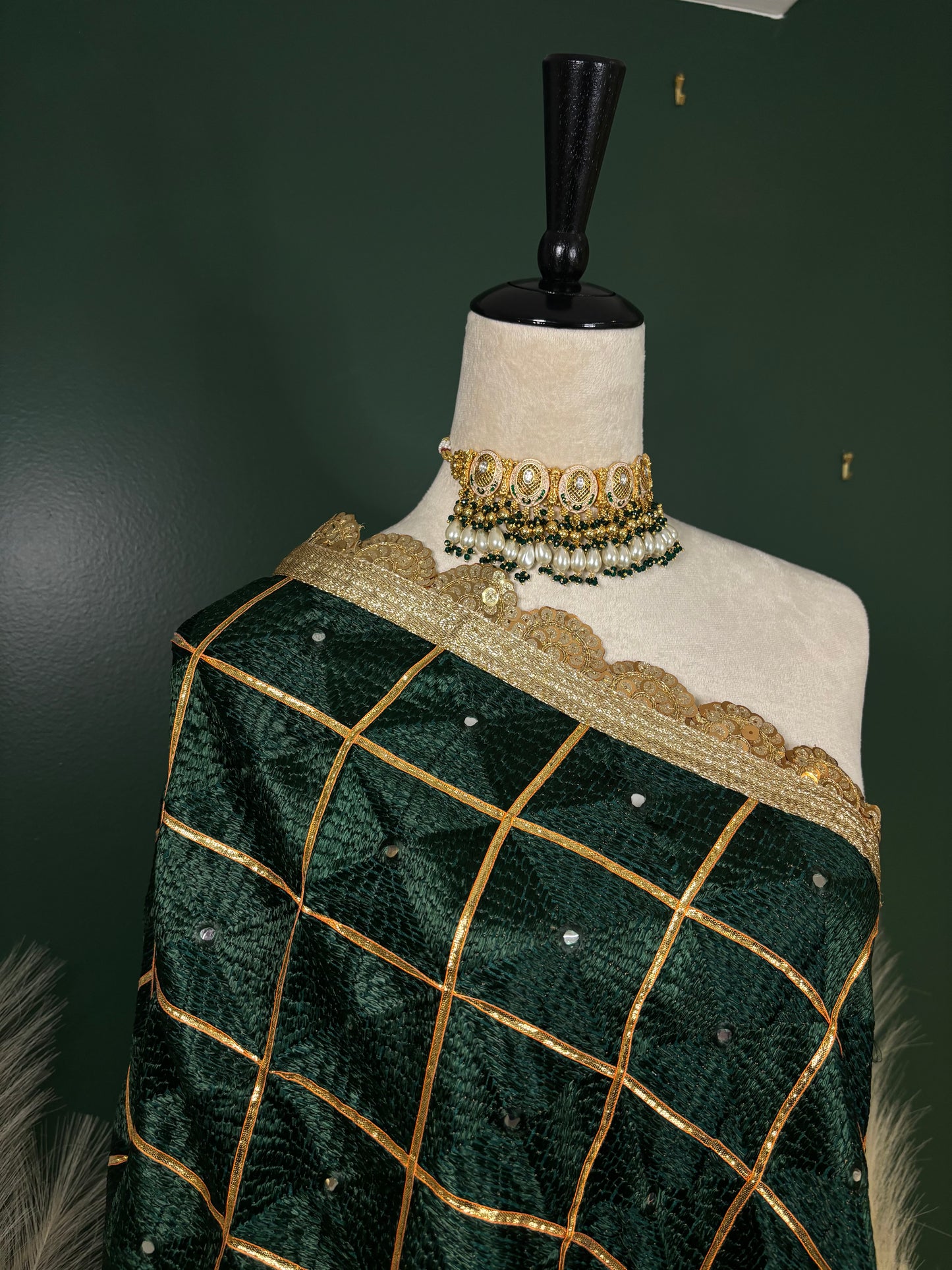 Emerald green phulkari