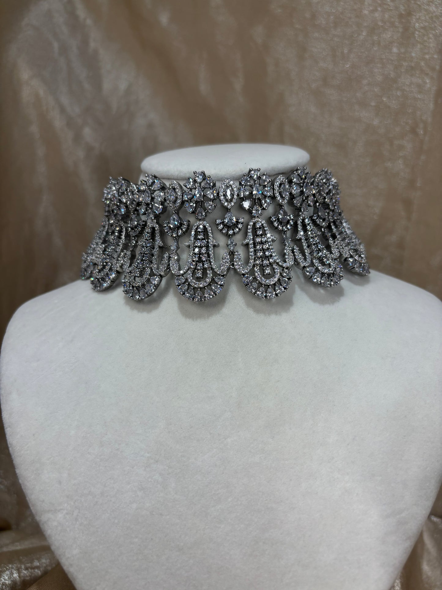 Oxidized American diamond choker set