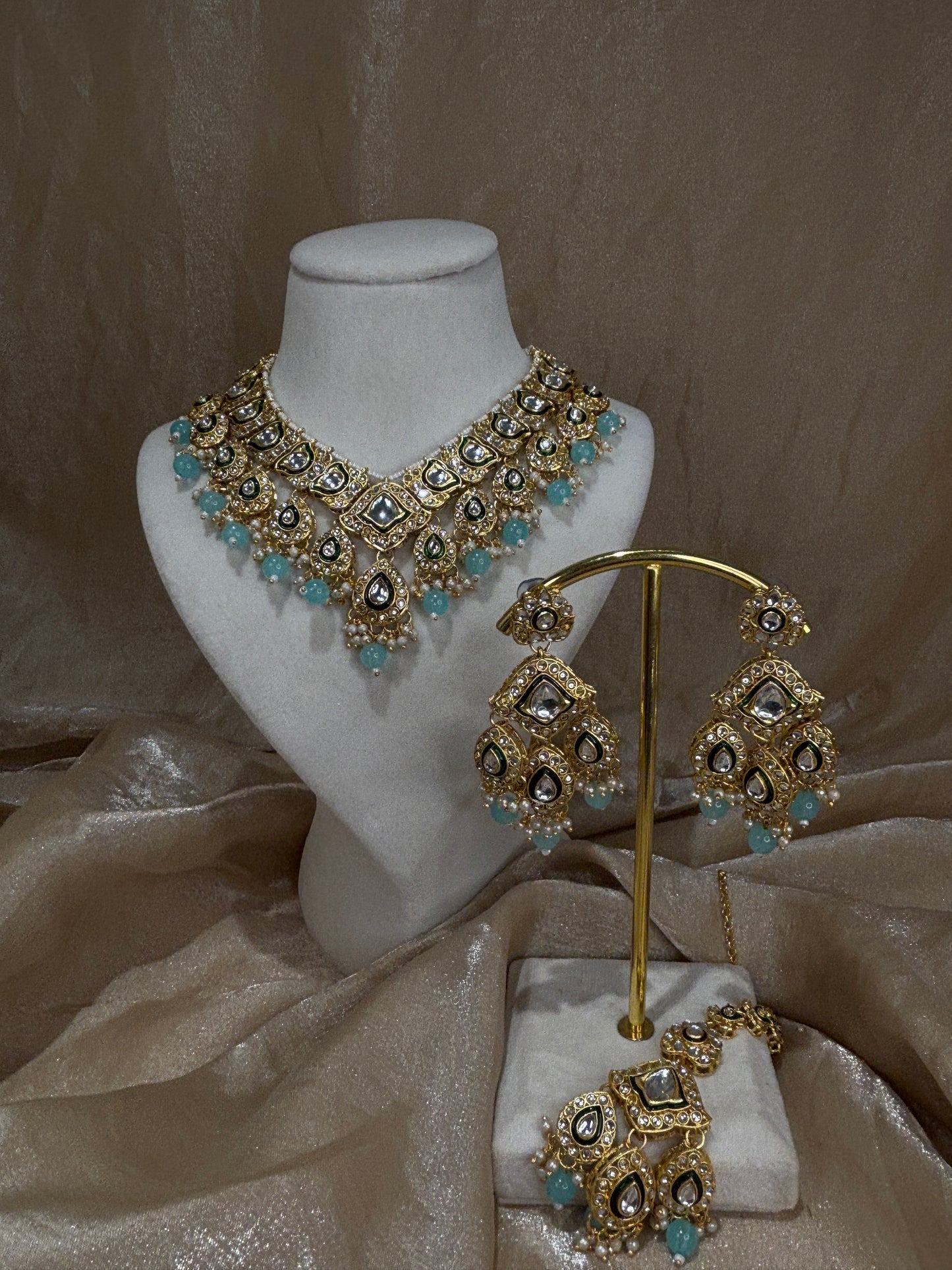 Baby blue kundan necklace set