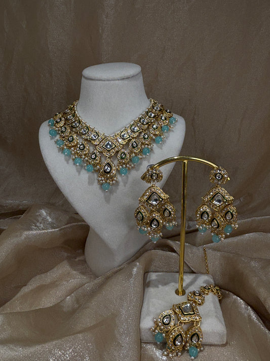 Baby blue kundan necklace set