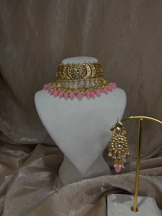 Pink kundan choker set