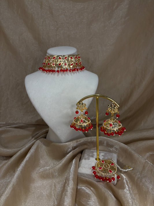 Red jadau choker set