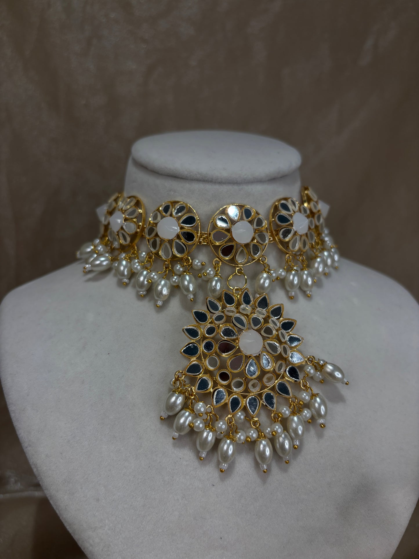 White mirror work choker set