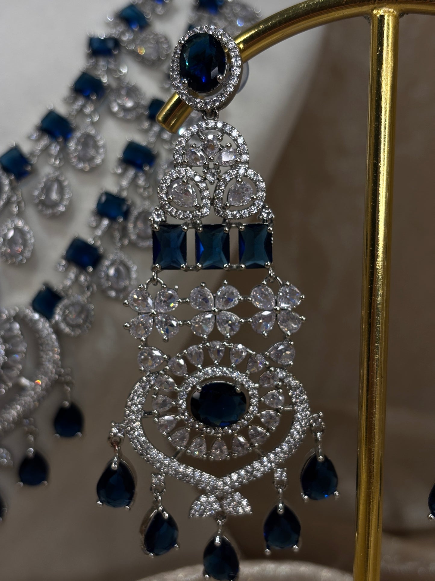 Heavy navy blue American diamond necklace