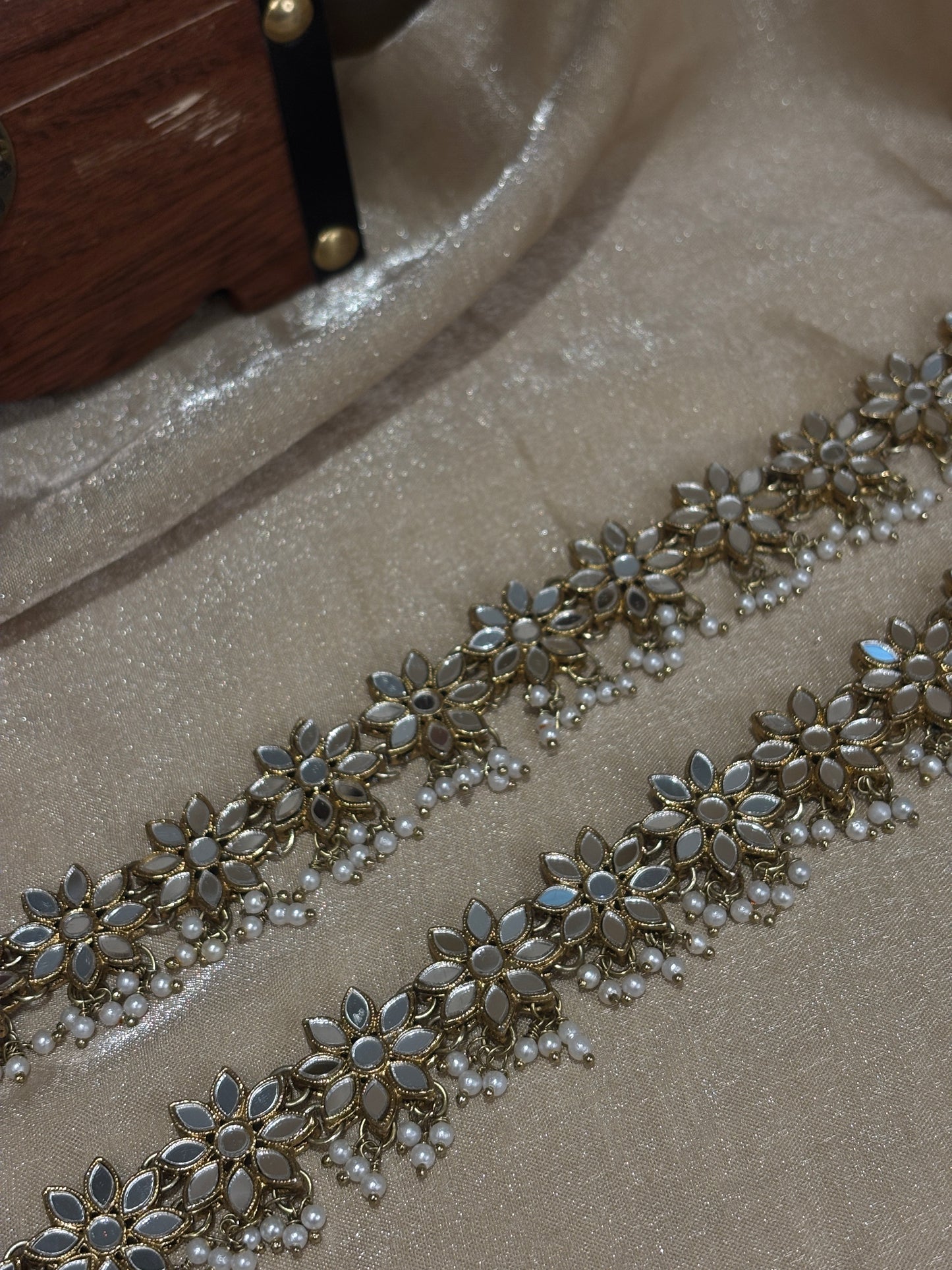 Mirror work flower anklets