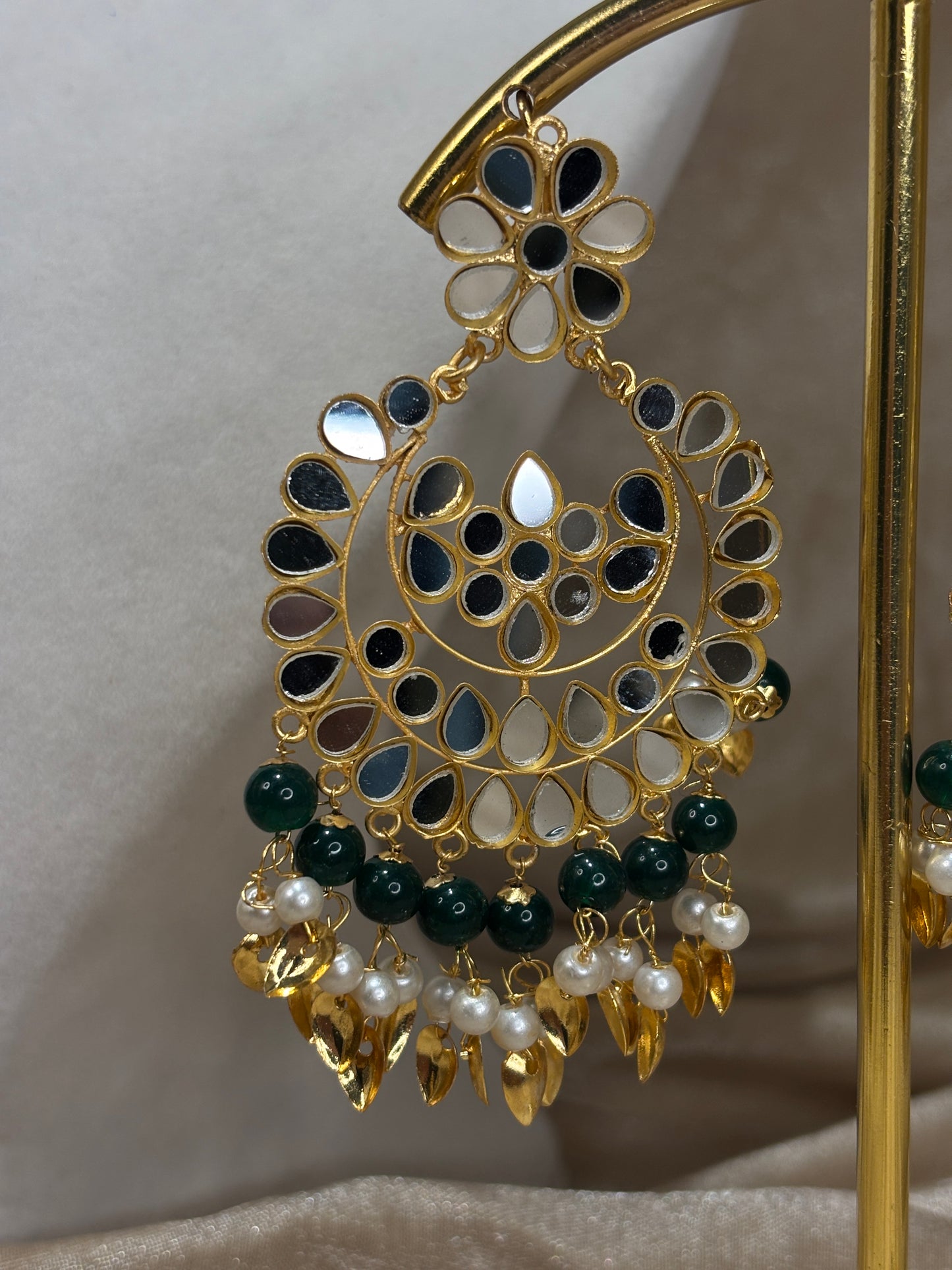 Emerald green mirror work choker set