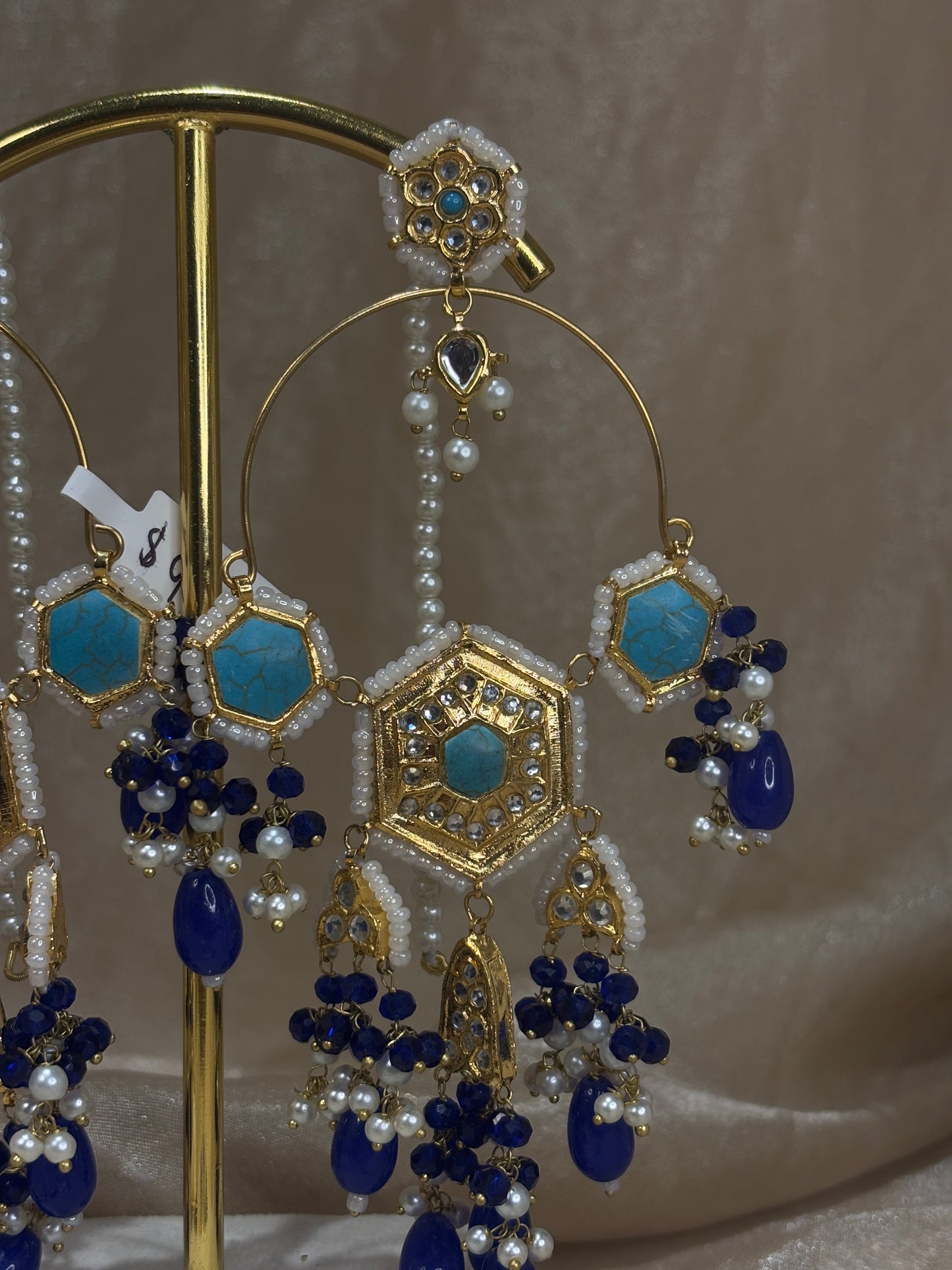 Royal blue/light blue thappa kundan earring/tikka