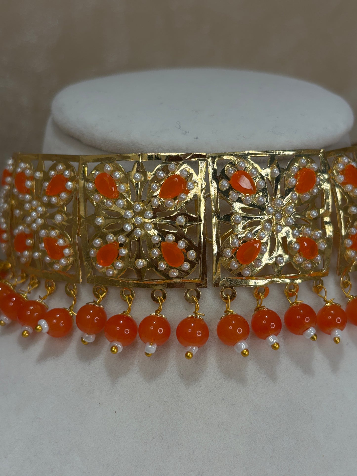 Orange jadau choker set