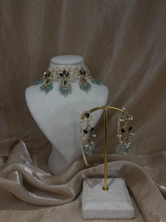 Royal blue and mint green farshi kundan set
