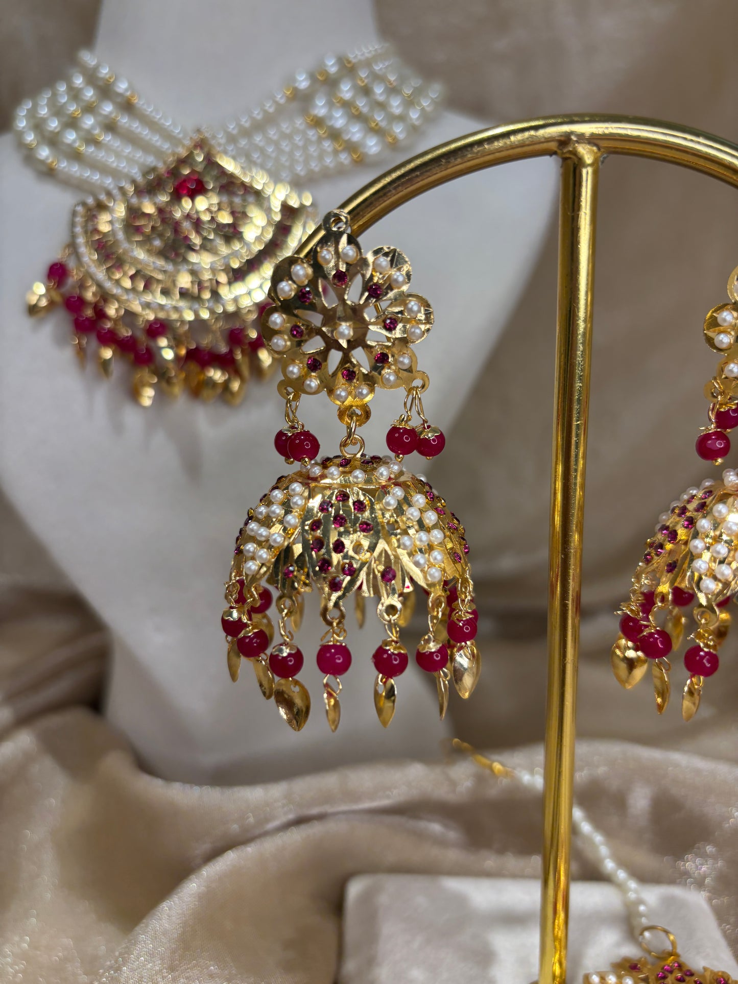 Red jadau necklace set