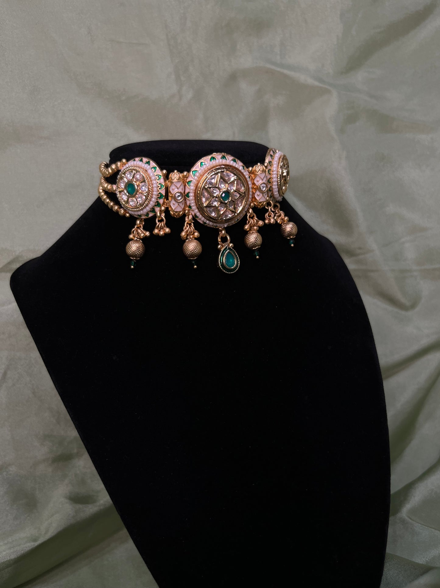 Emerald green Tiyani kundan set
