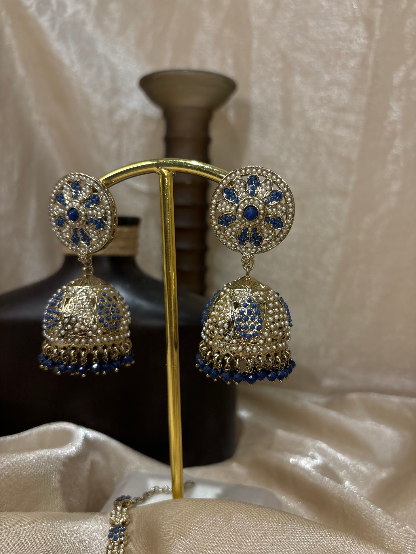 Royal blue jhumki/tikka set