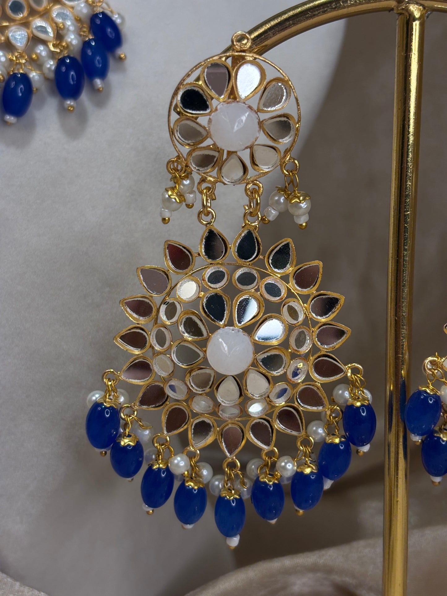 Royal blue mirror work choker set