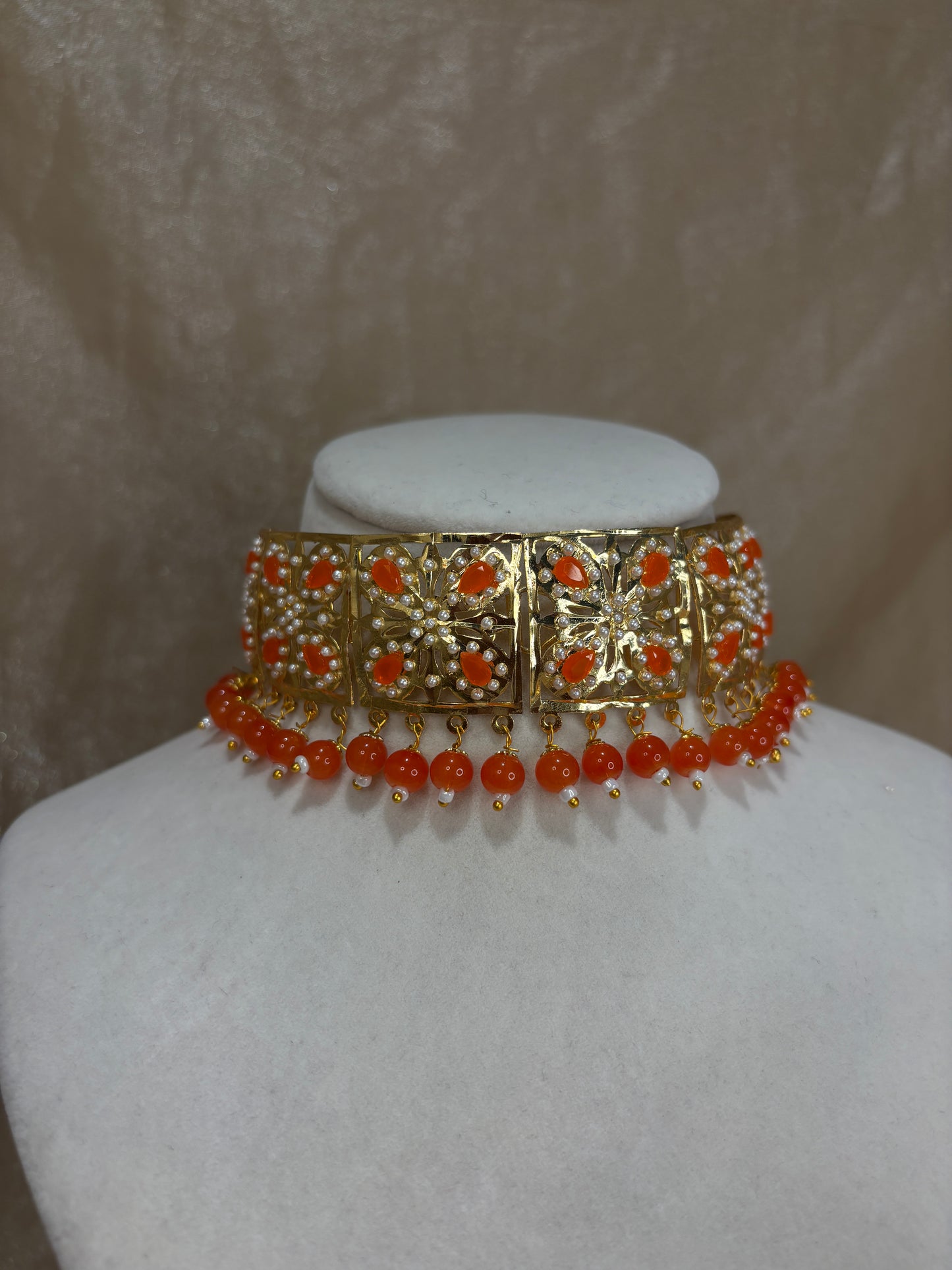 Orange jadau choker set