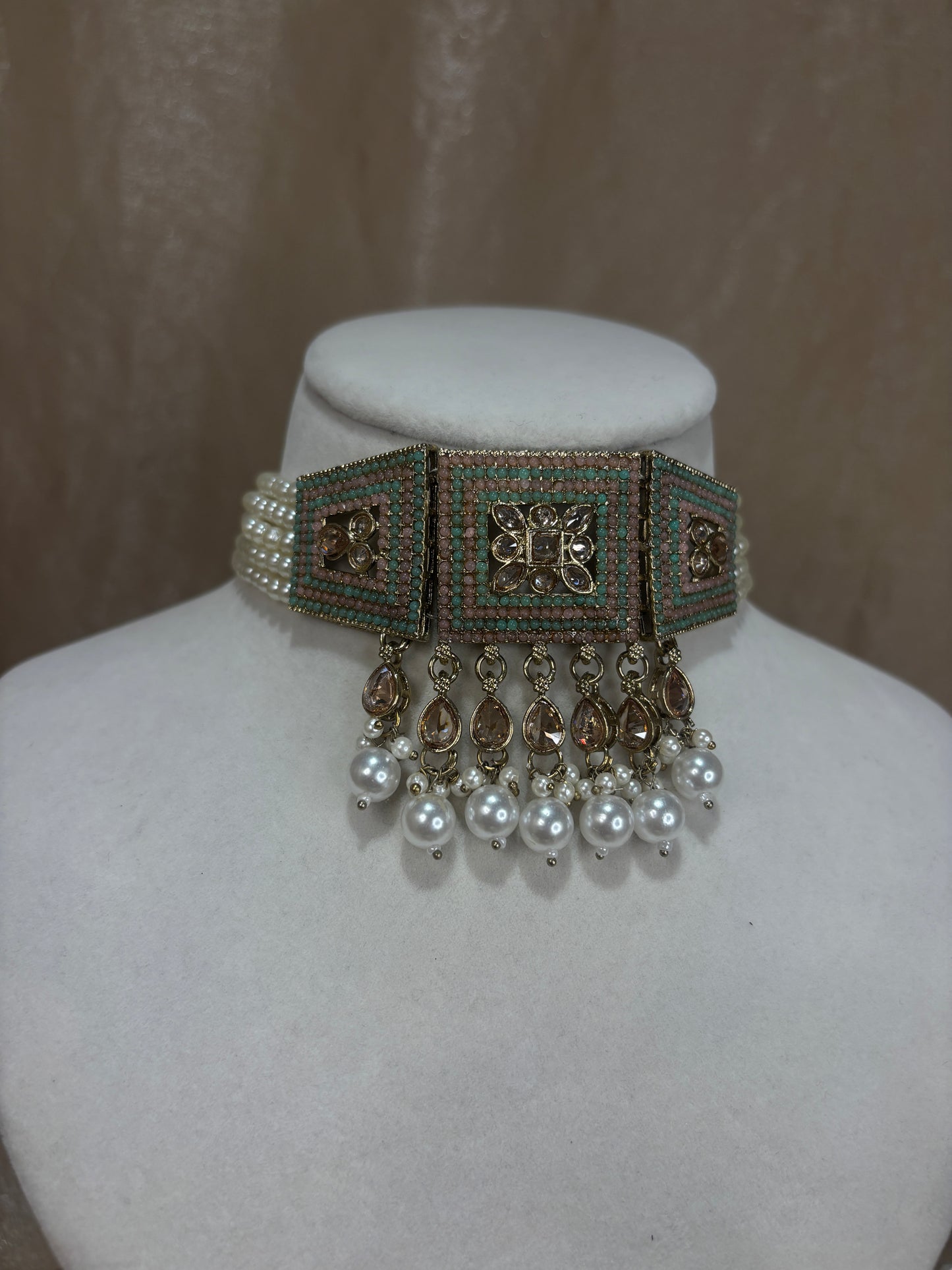 Mint/pink choker set