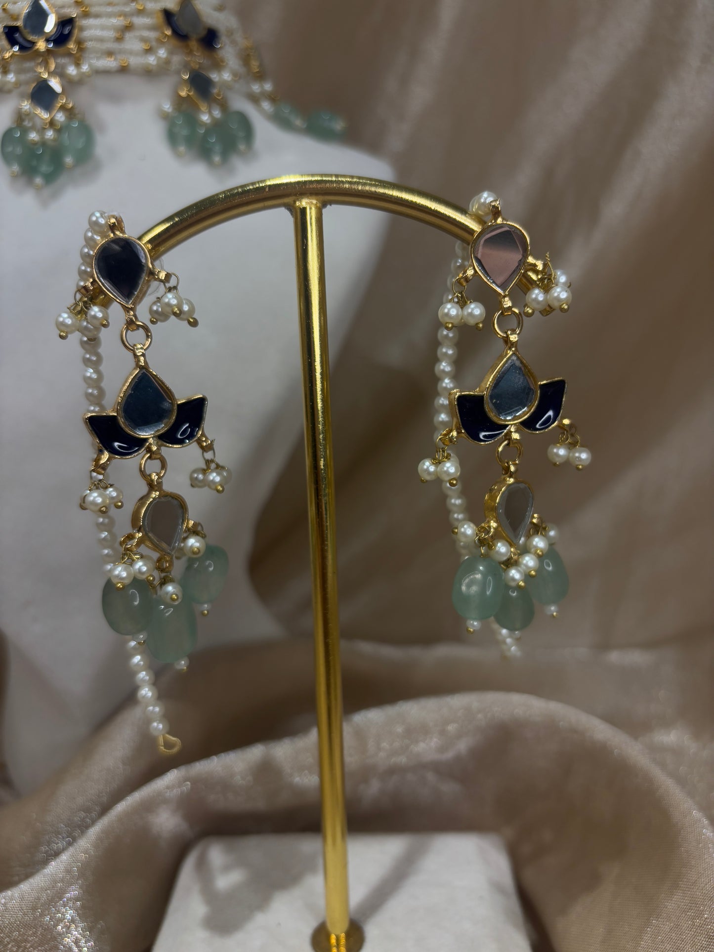 Royal blue and mint green farshi kundan set