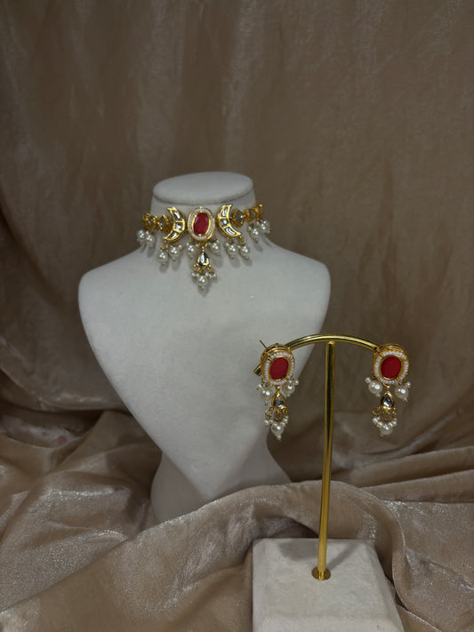 Red kundan choker set