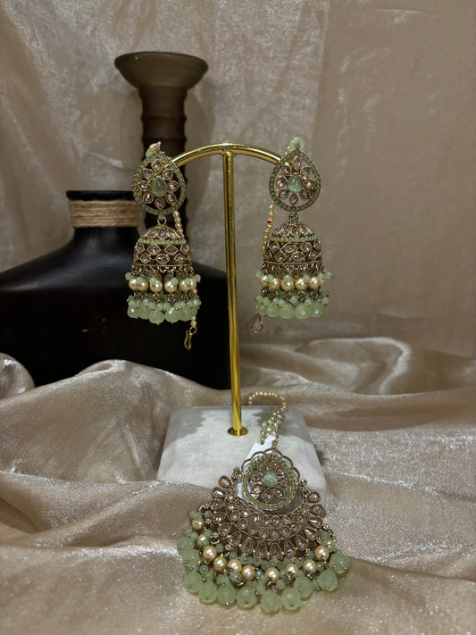 Mint green earring/tikka set