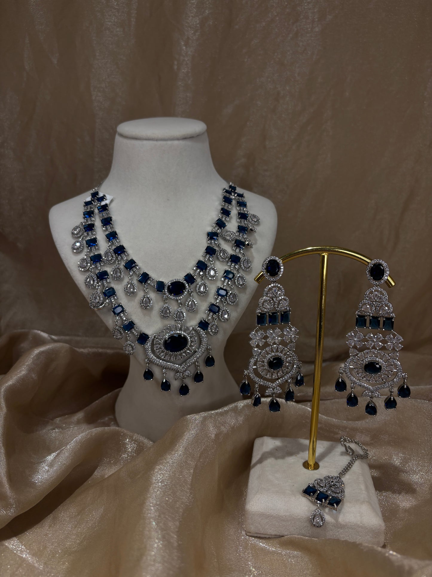 Heavy navy blue American diamond necklace