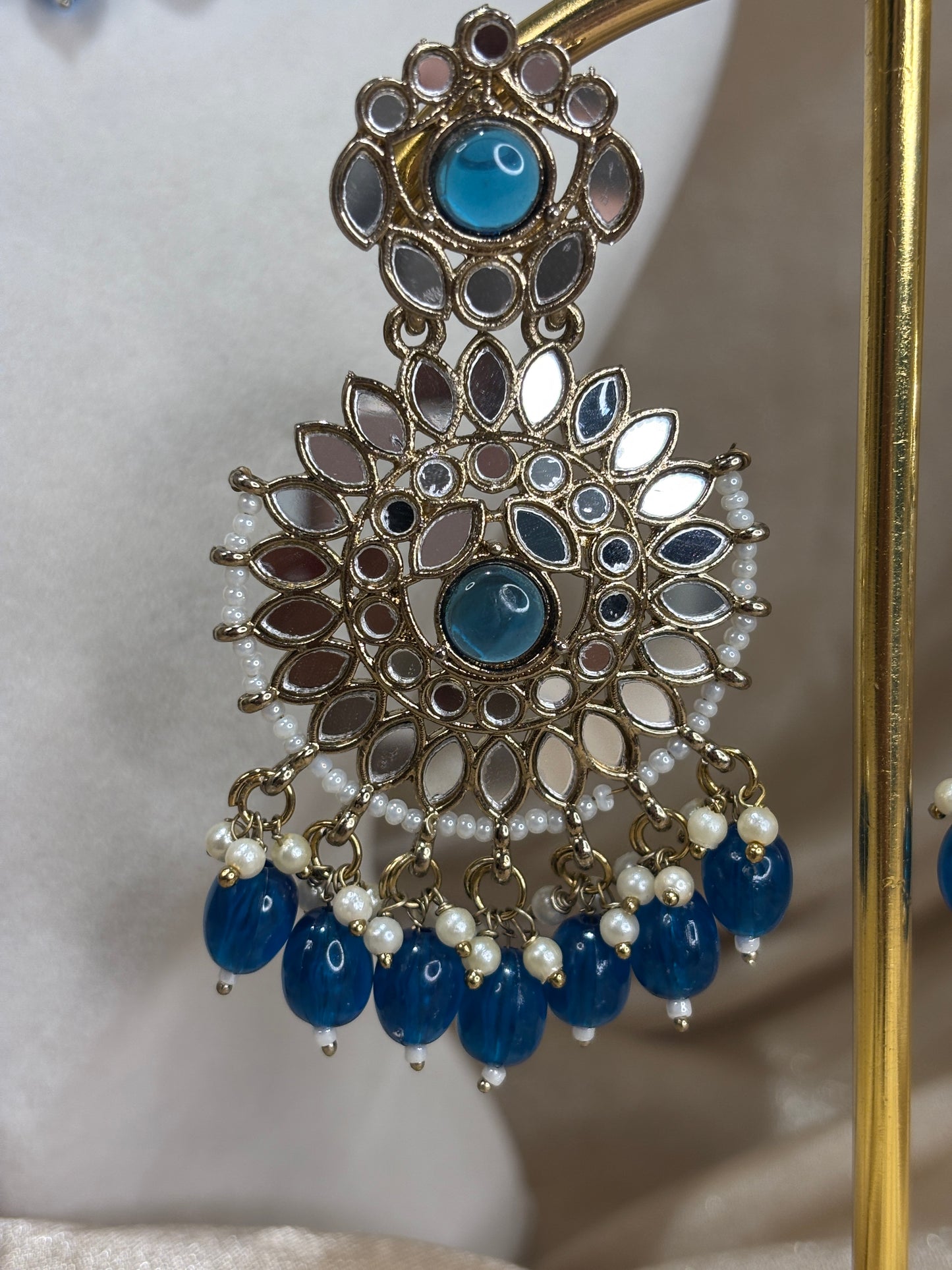Royal blue mirror work necklace set