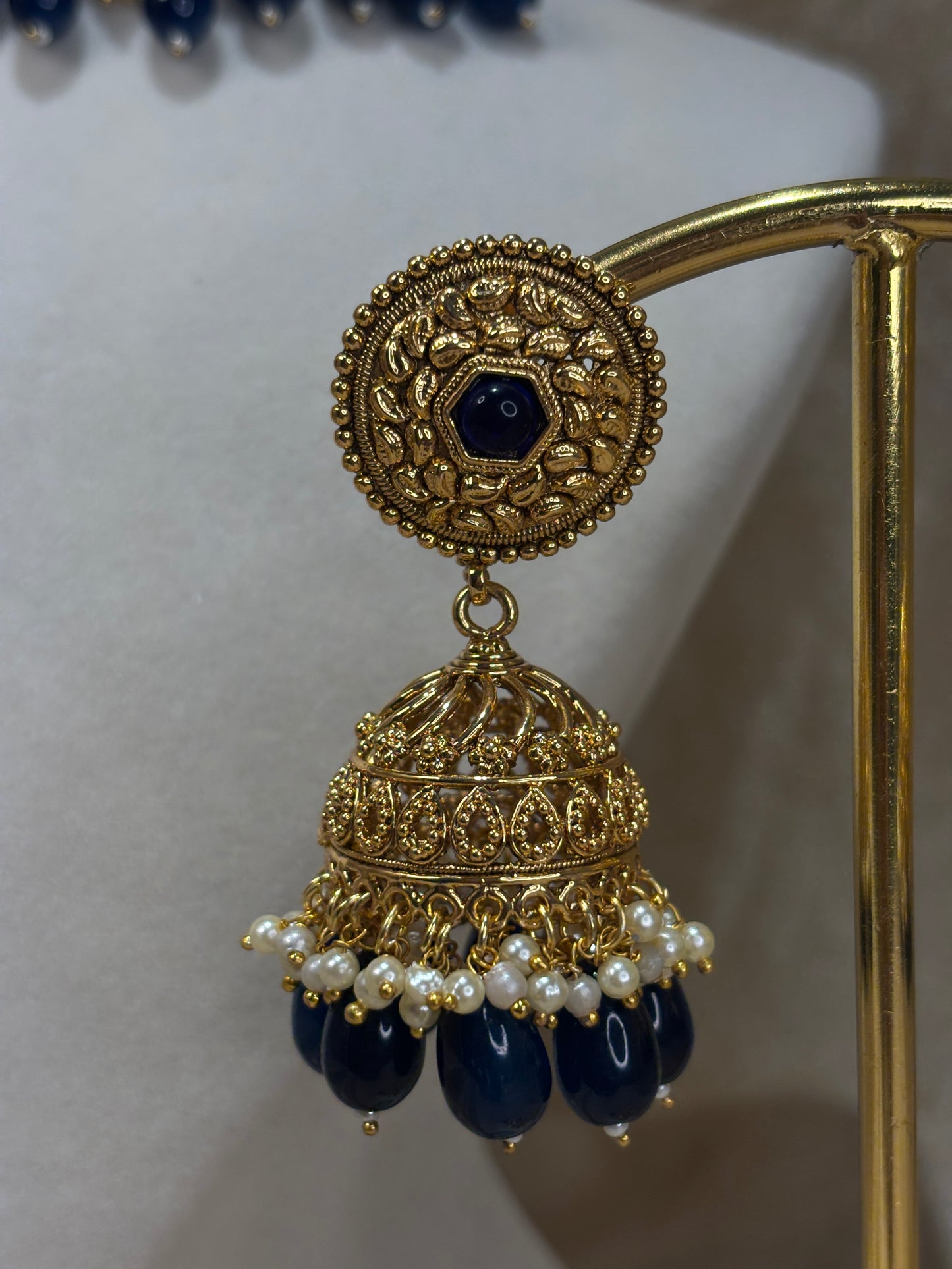 Navy blue antique gold choker set