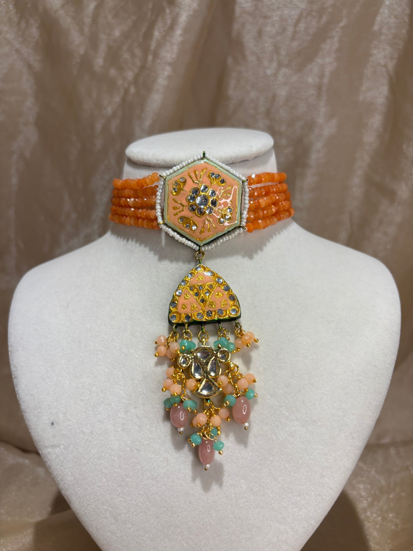 Orange and mint green choker set