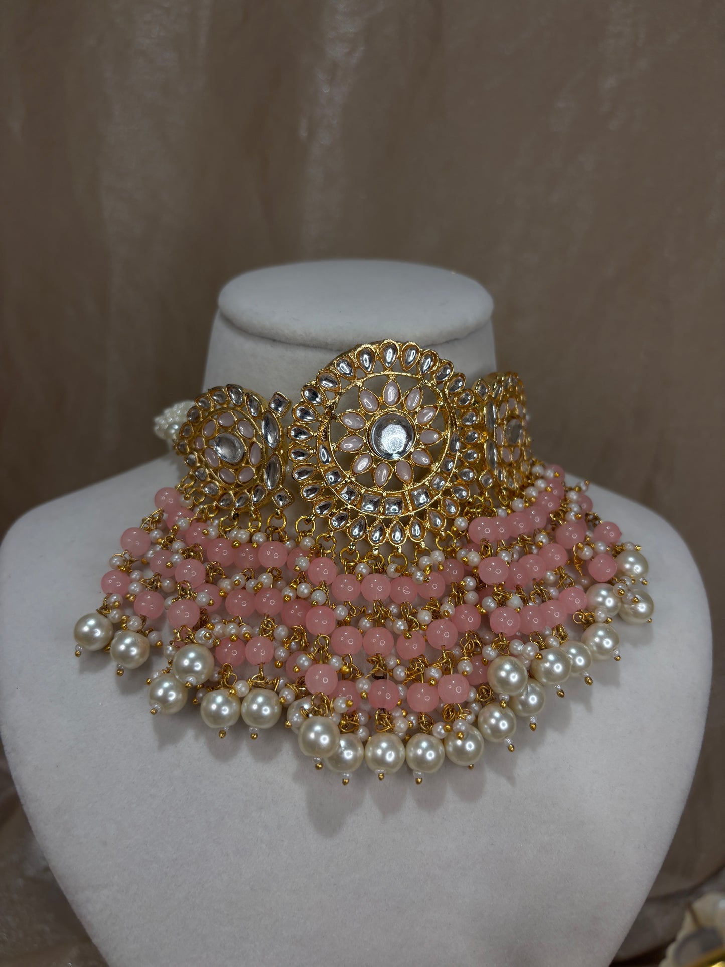 Pink kundan choker set
