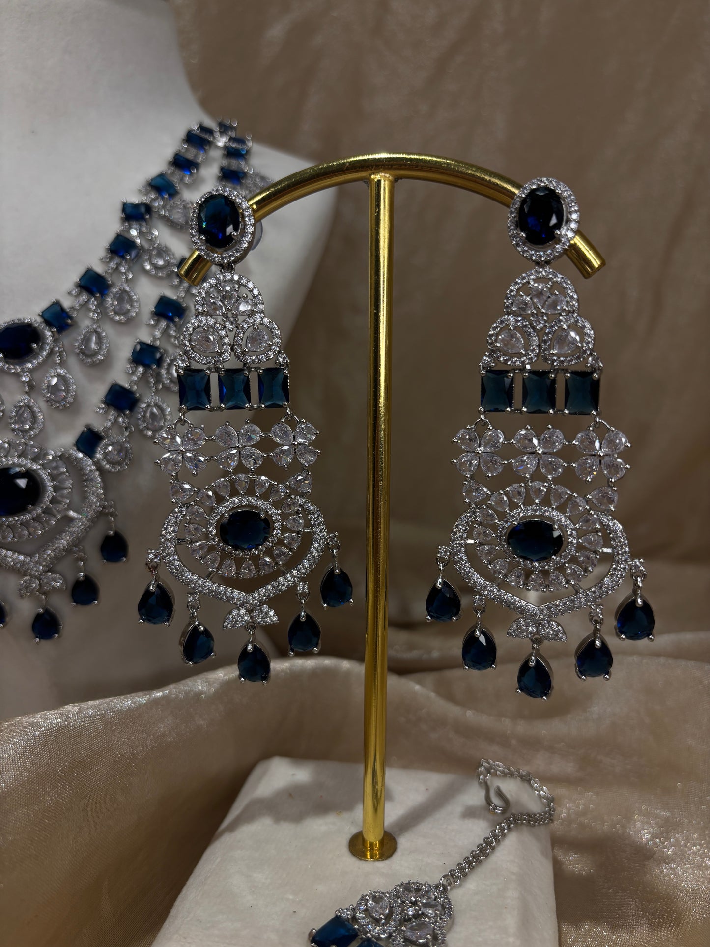 Heavy navy blue American diamond necklace