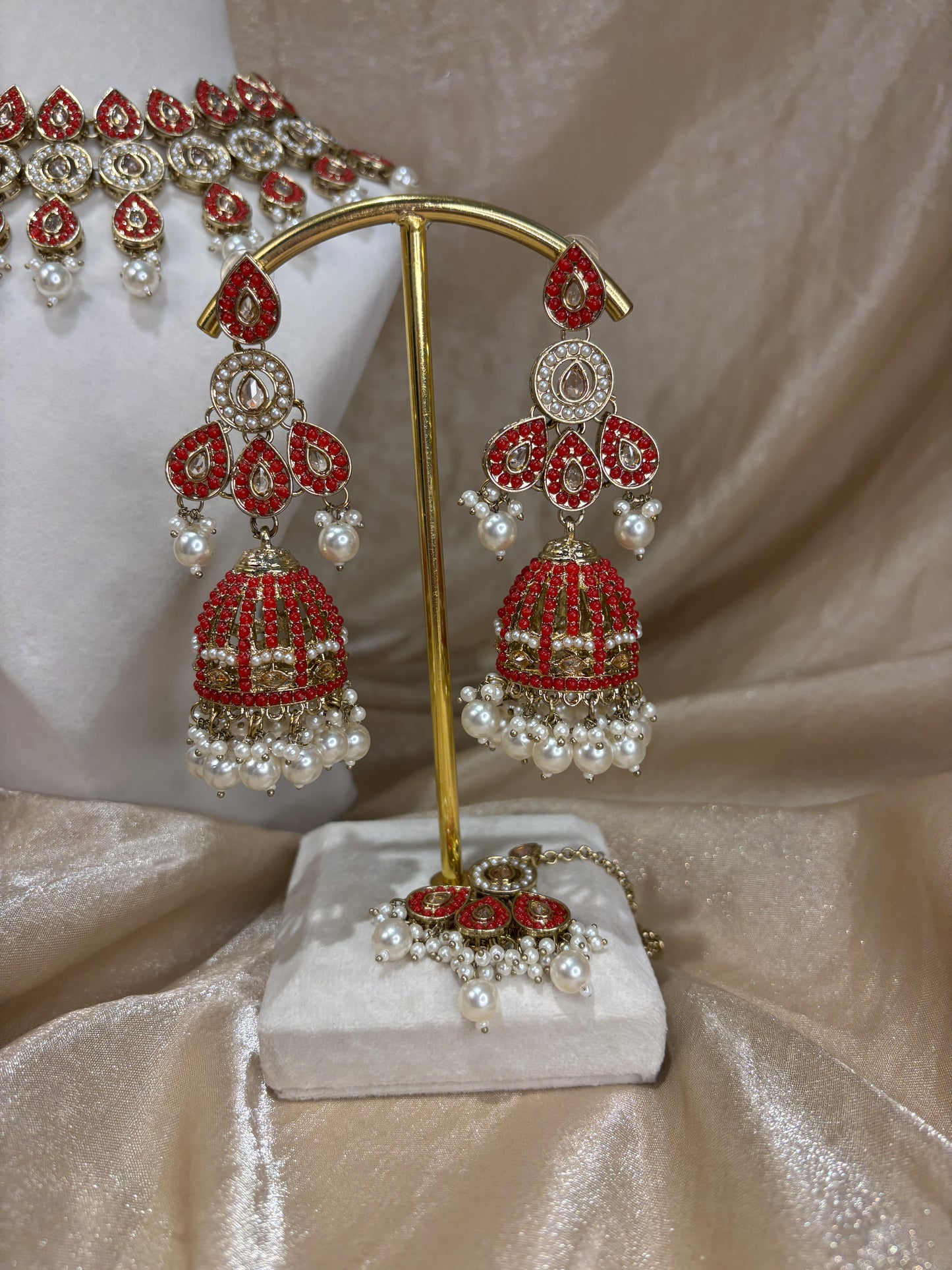 Red statement necklace set