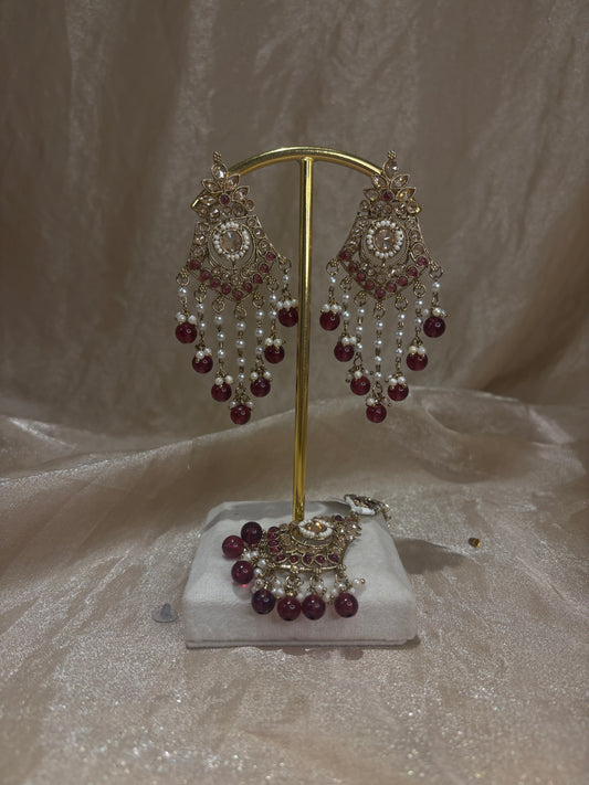 Maroon earring/tikka set