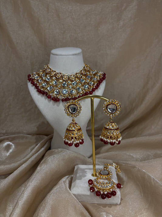 Maroon uncut kundan statement necklace set