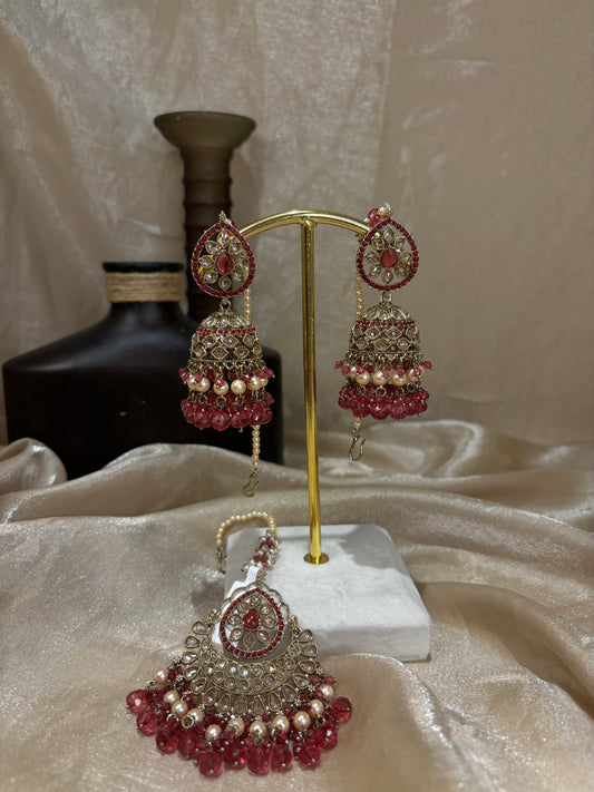 Hot pink earring/tikka set