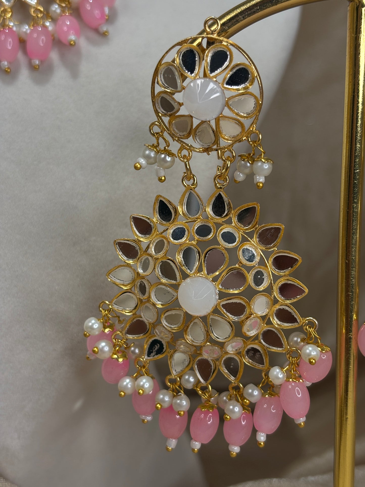 Baby pink mirror work choker set