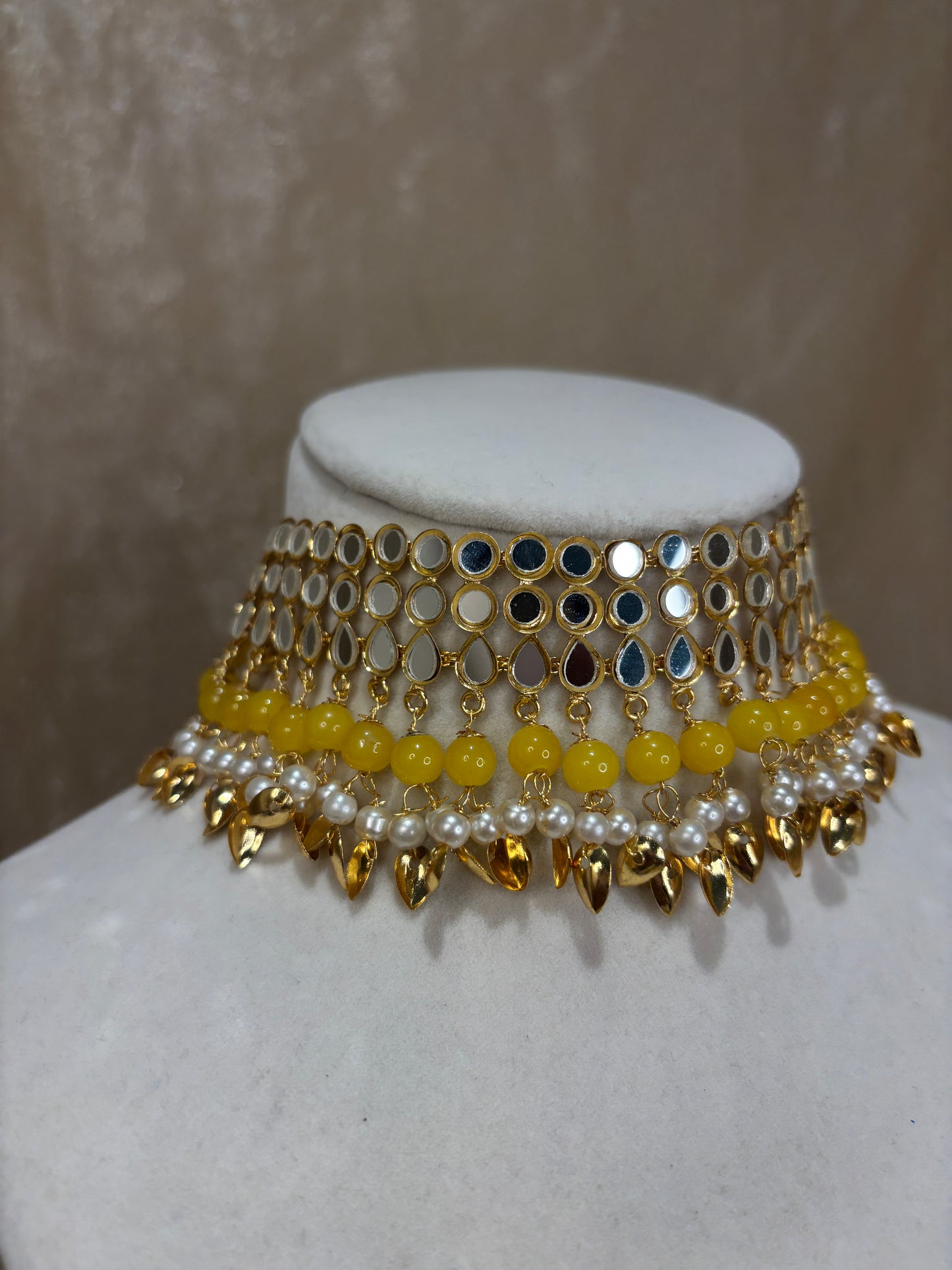 Yellow mirror work choker set