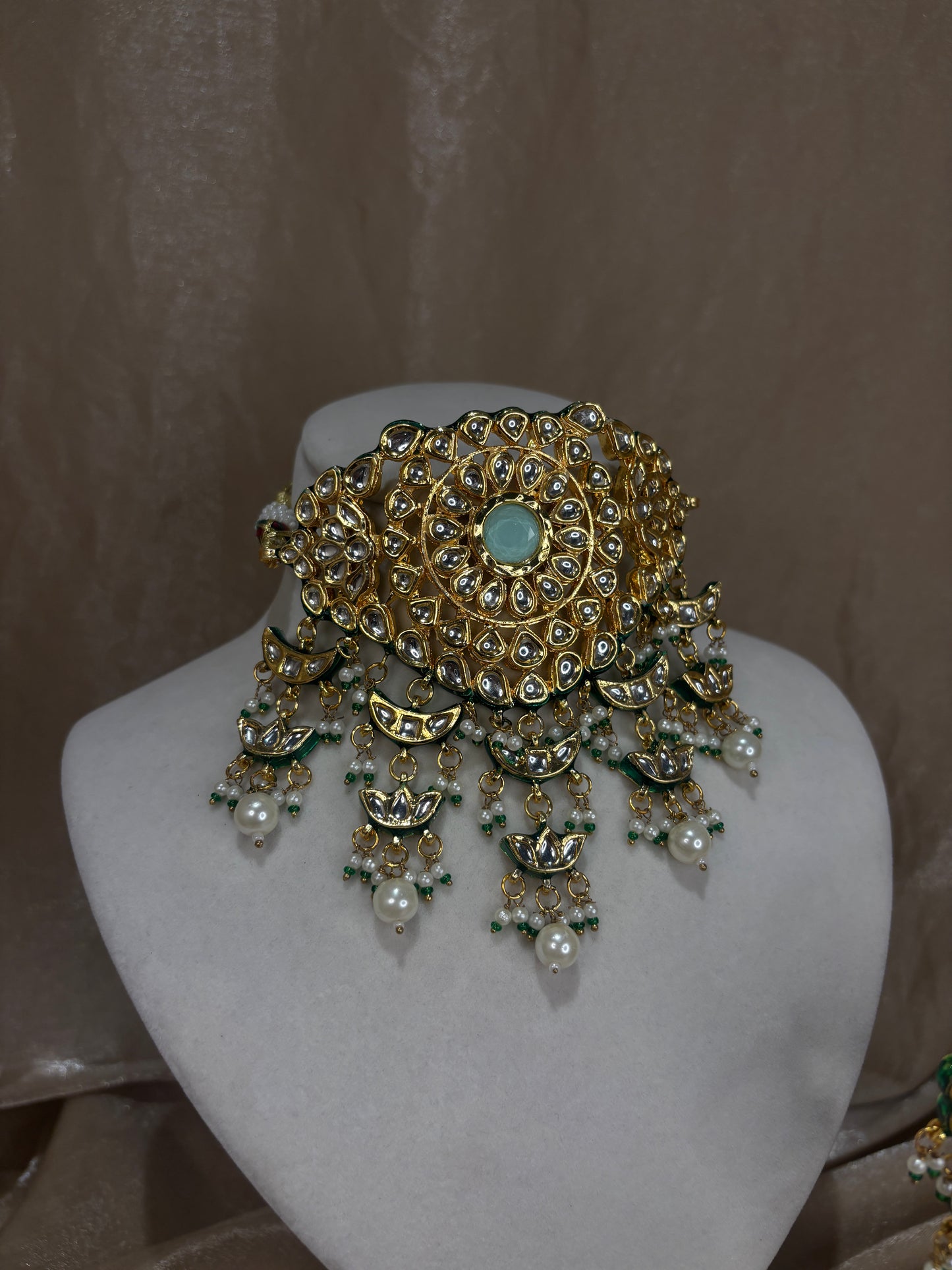 Mint green kundan choker set