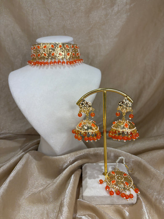Orange jadau choker set