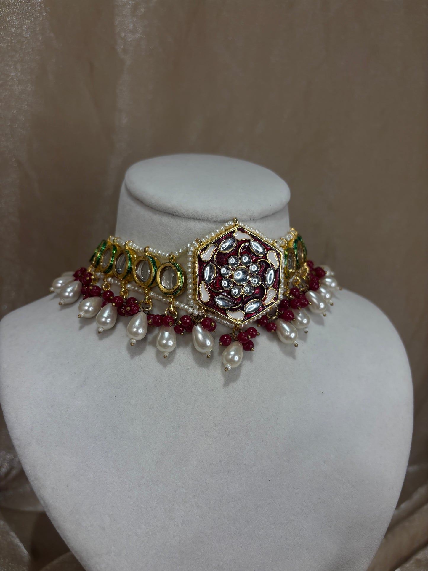 Red kundan choker set
