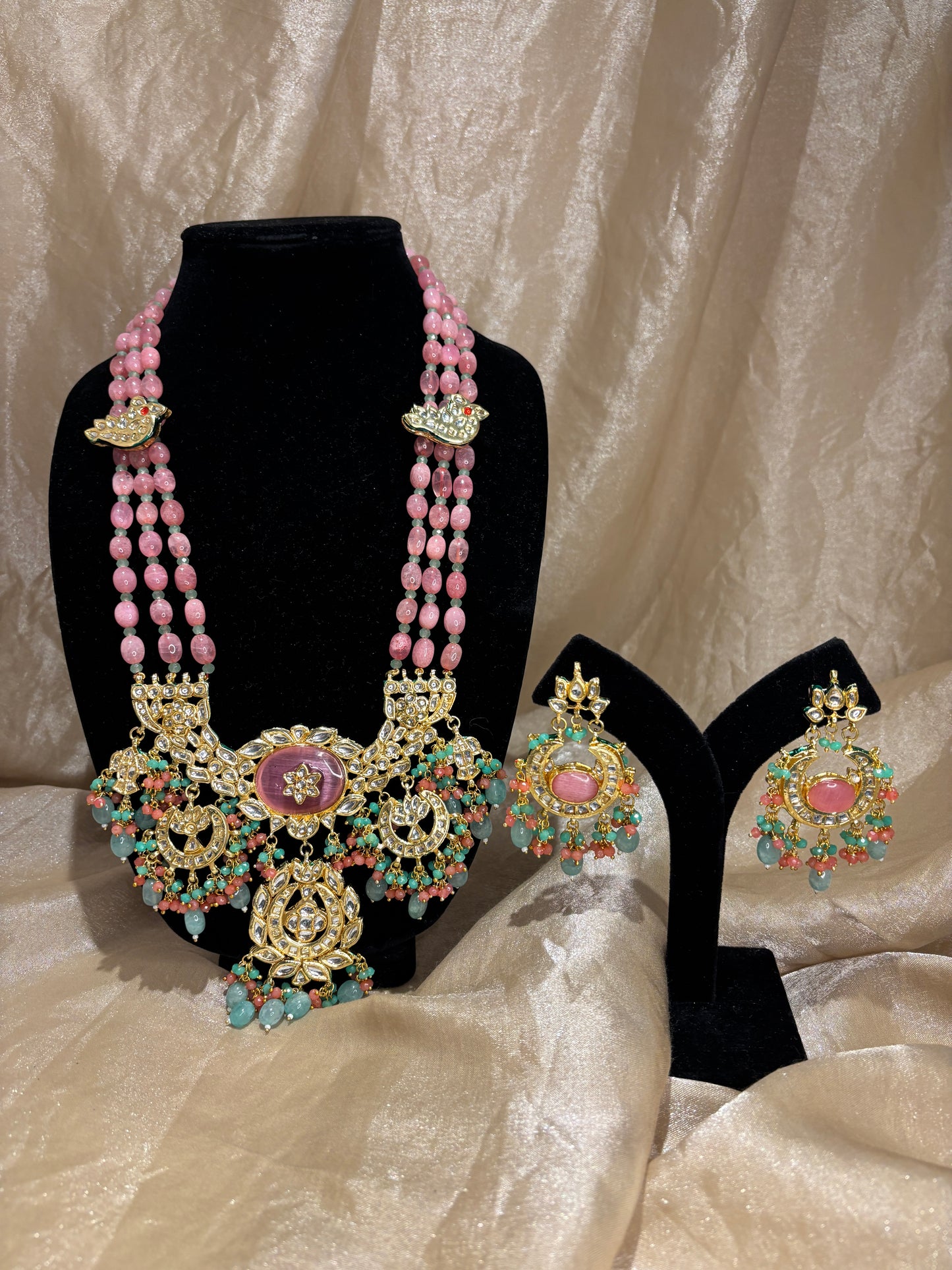 Baby pink and blue necklace set