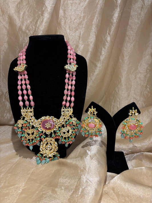 Baby pink and blue necklace set