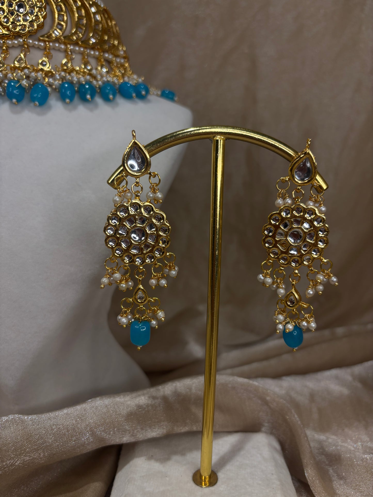 Sky blue kundan choker set