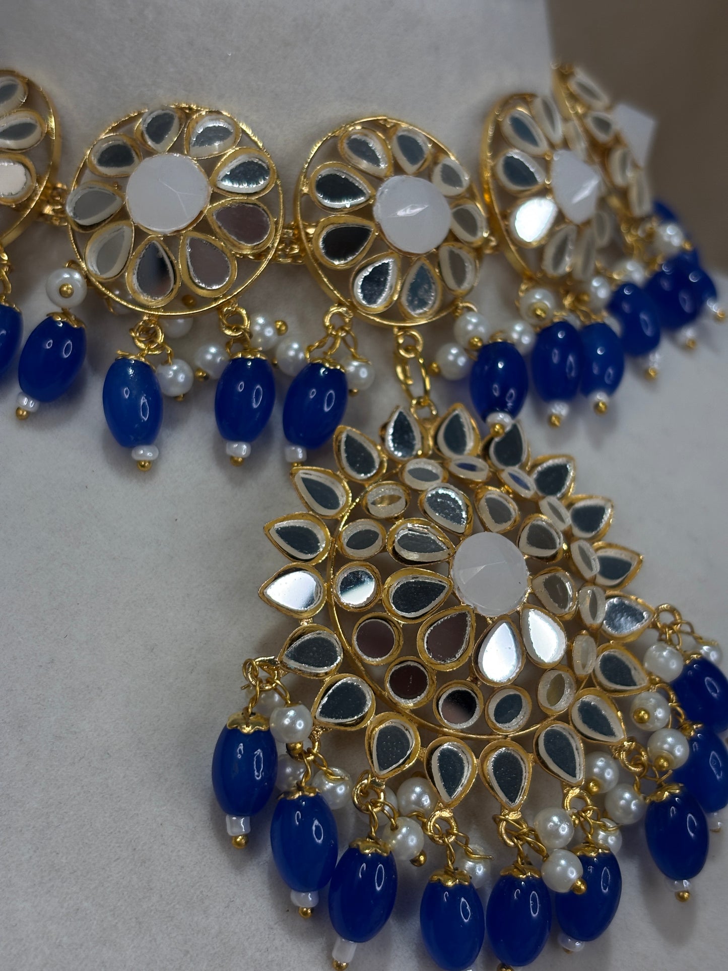Royal blue mirror work choker set