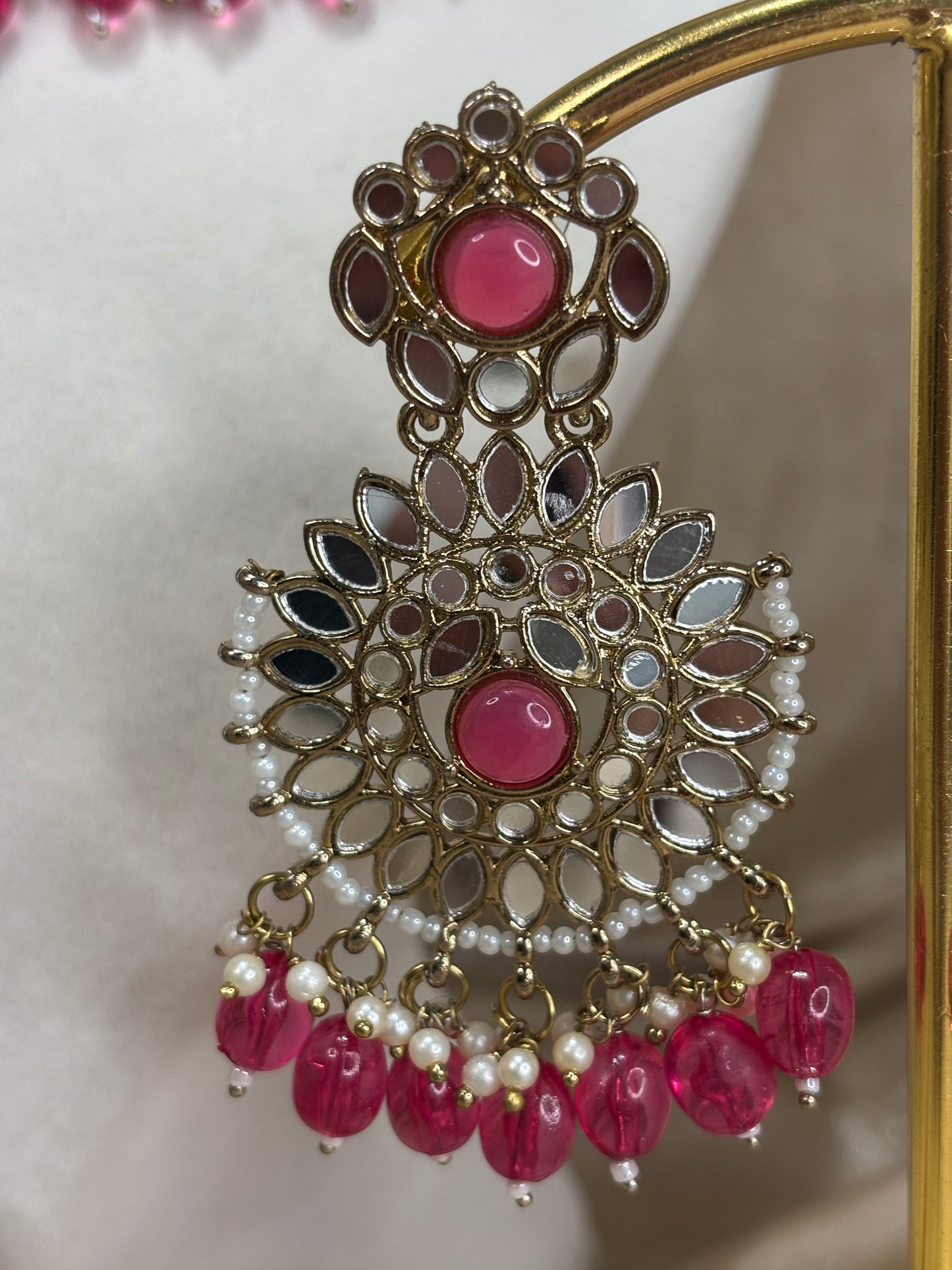 Hot pink mirror work necklace set