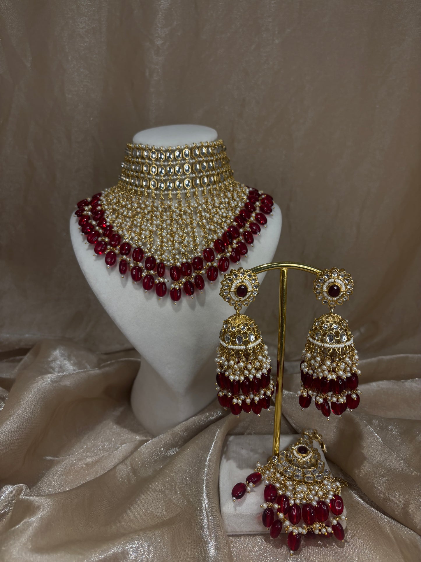 Maroon heavy choker set