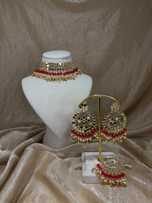 Red mirror work choker set